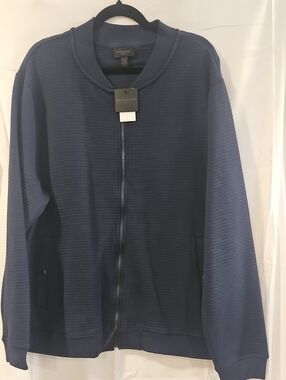Magaschoni Navy Horizontal-Rib Zip Sweater Jacket